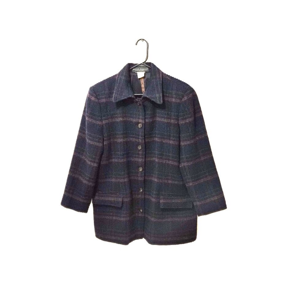 Vintage 90s Harvé Benard by Benard Holtzman Wool Coat Navy Plaid Size 12 Academy